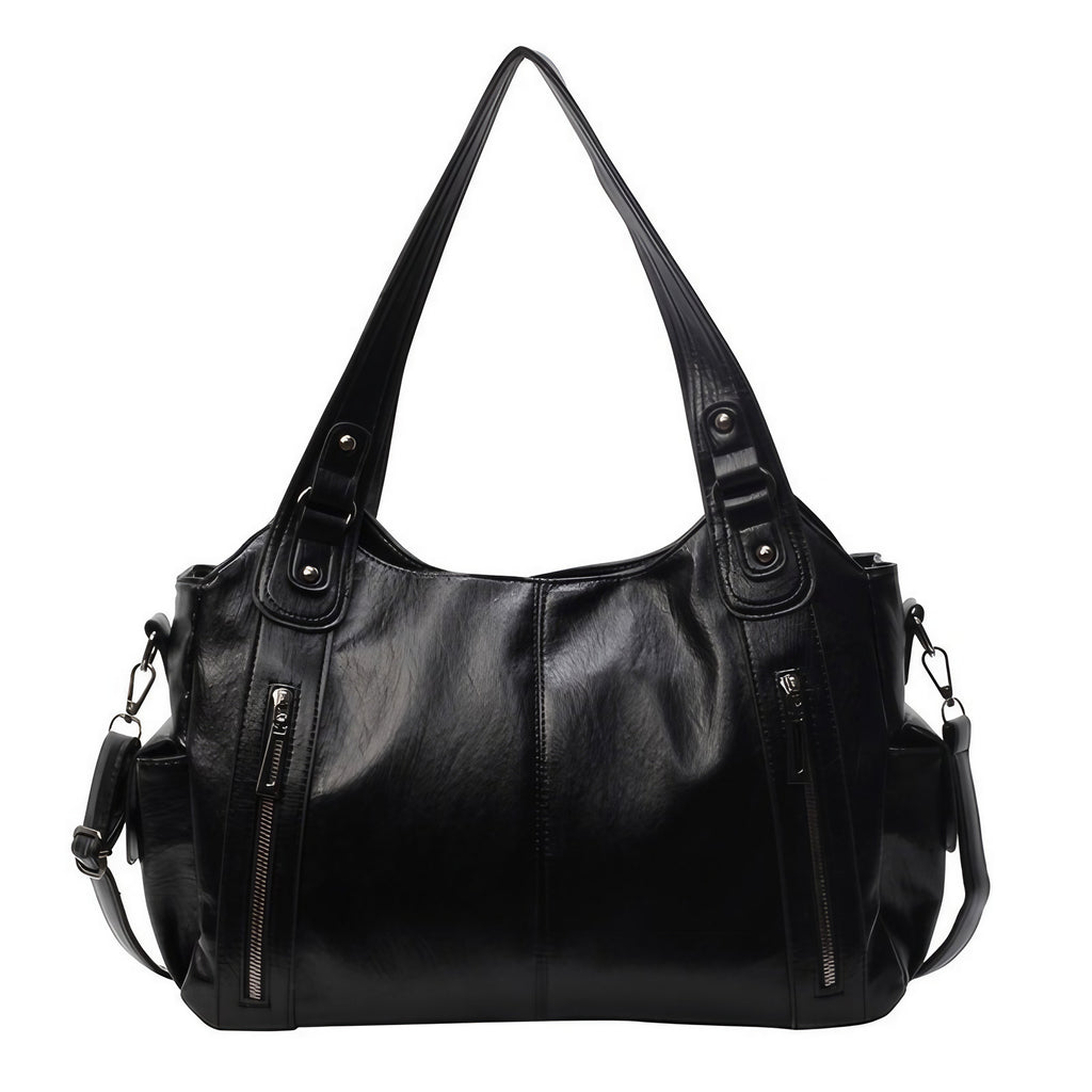 Sac bandoulière femme en similicuir, fermeture zippée, réglable, noir