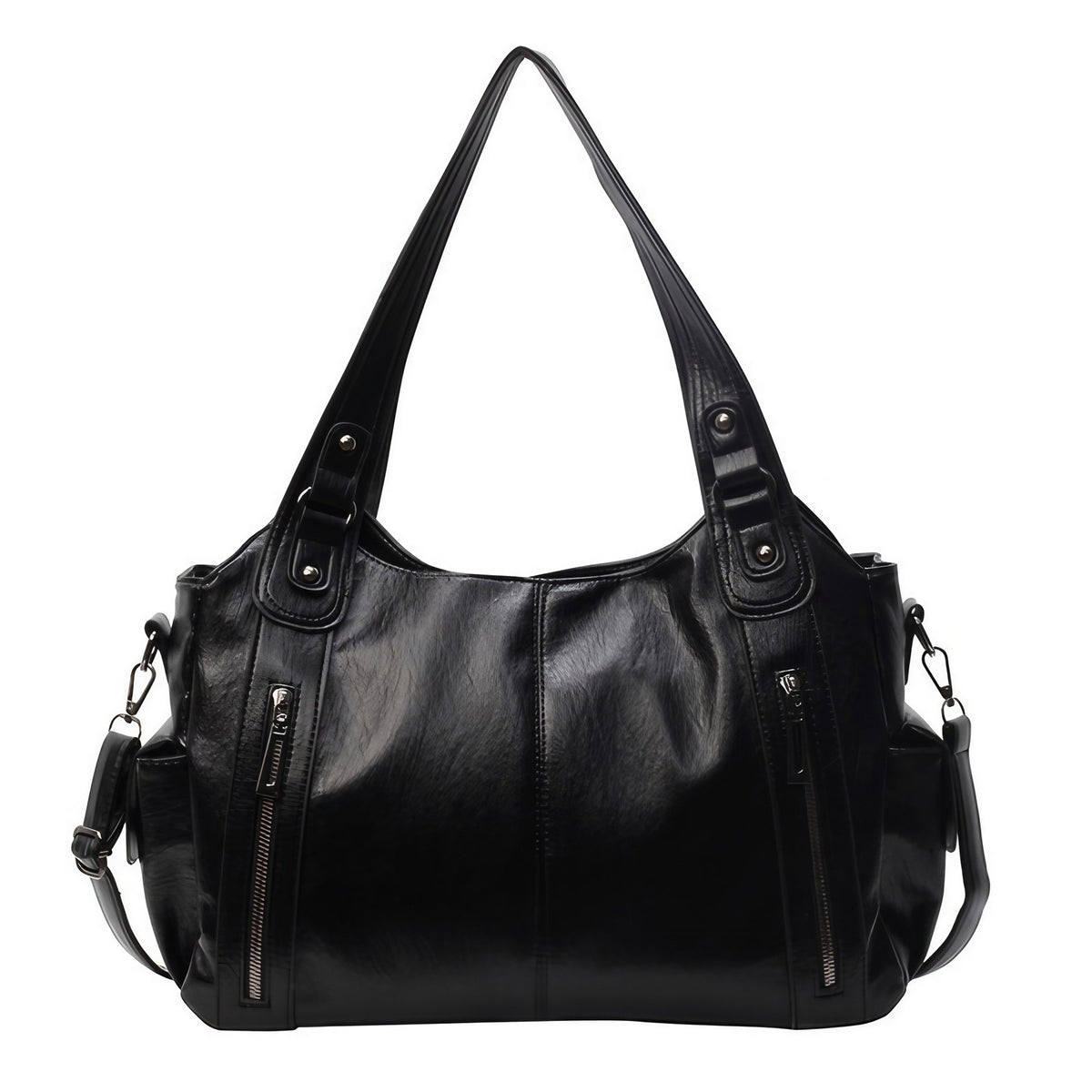 Sac bandoulière femme en similicuir, fermeture zippée, réglable, noir