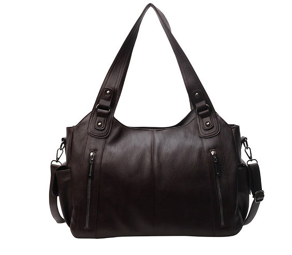 Sac bandoulière femme en similicuir, fermeture zippée, réglable, marron