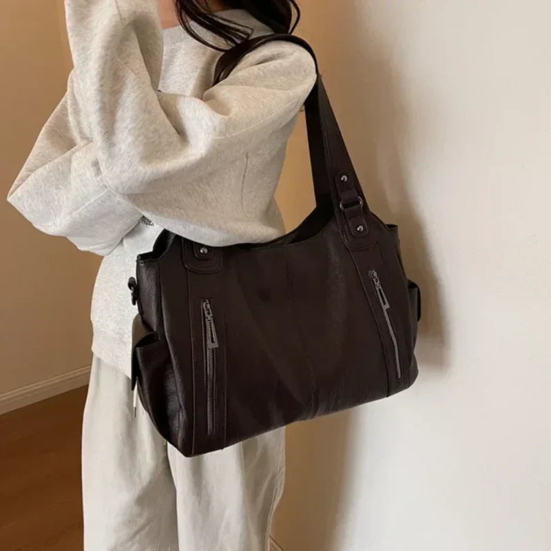 Sac bandoulière femme en similicuir, fermeture zippée, réglable