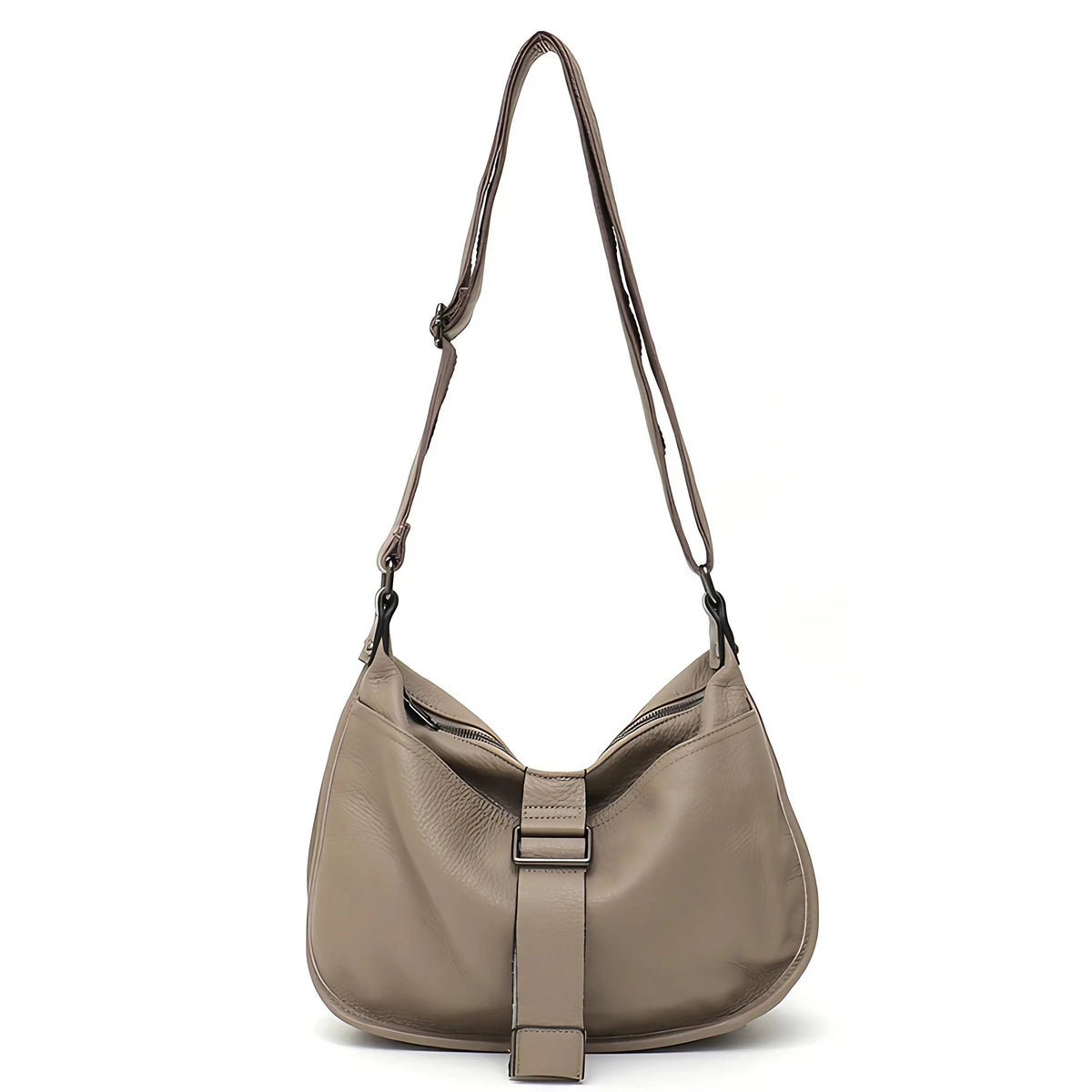 Sac besace femme grand format, finition grainée, 32 x 23 cm, beige