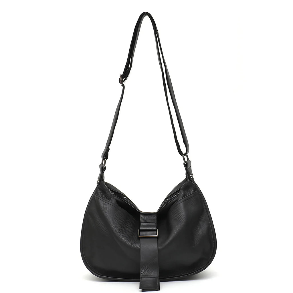 Sac besace femme grand format, finition grainée, 32 x 23 cm, noir