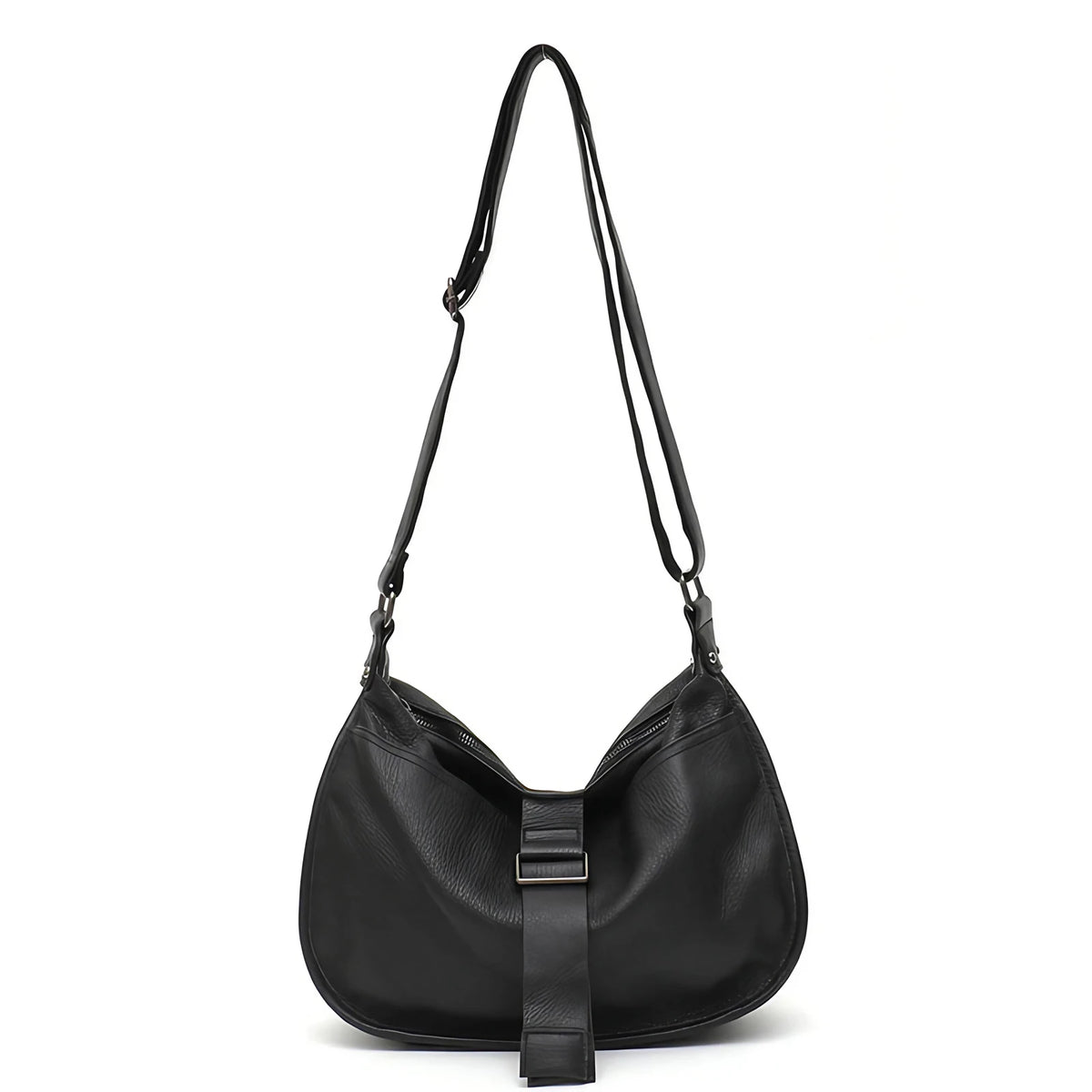 Sac besace femme grand format, finition grainée, 32 x 23 cm, noir