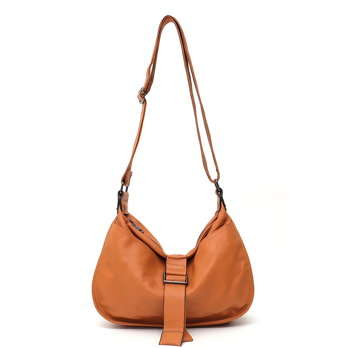 Sac besace femme grand format, finition grainée, 32 x 23 cm, camel