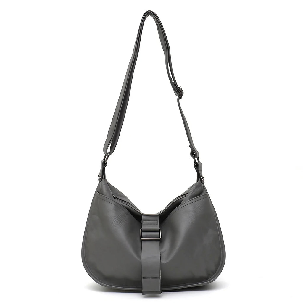 Sac besace femme grand format, finition grainée, 32 x 23 cm, gris