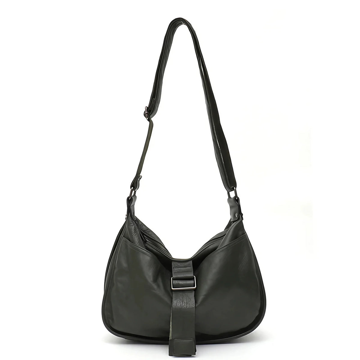 Sac besace femme grand format, finition grainée, 32 x 23 cm, vert