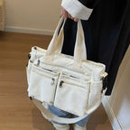 Sac cabas femme aspect velours côtelé, cinq poches extérieures