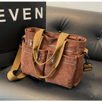 Sac cabas femme aspect velours côtelé, cinq poches extérieures