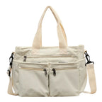 Sac cabas femme aspect velours côtelé, cinq poches extérieures, crème