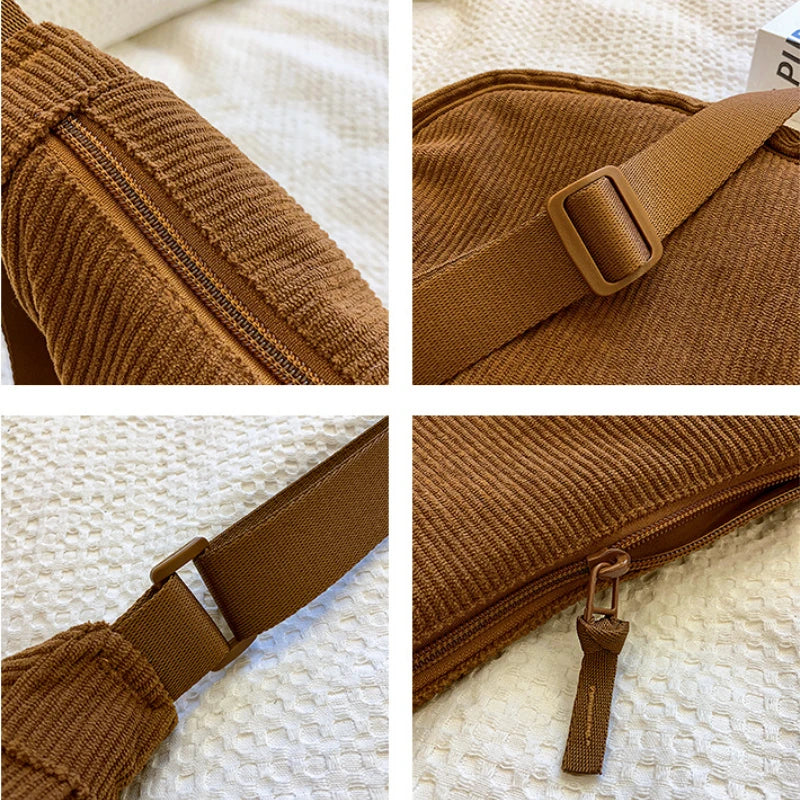 Sac bandoulière femme en velours côtelé, 34 x 17 cm