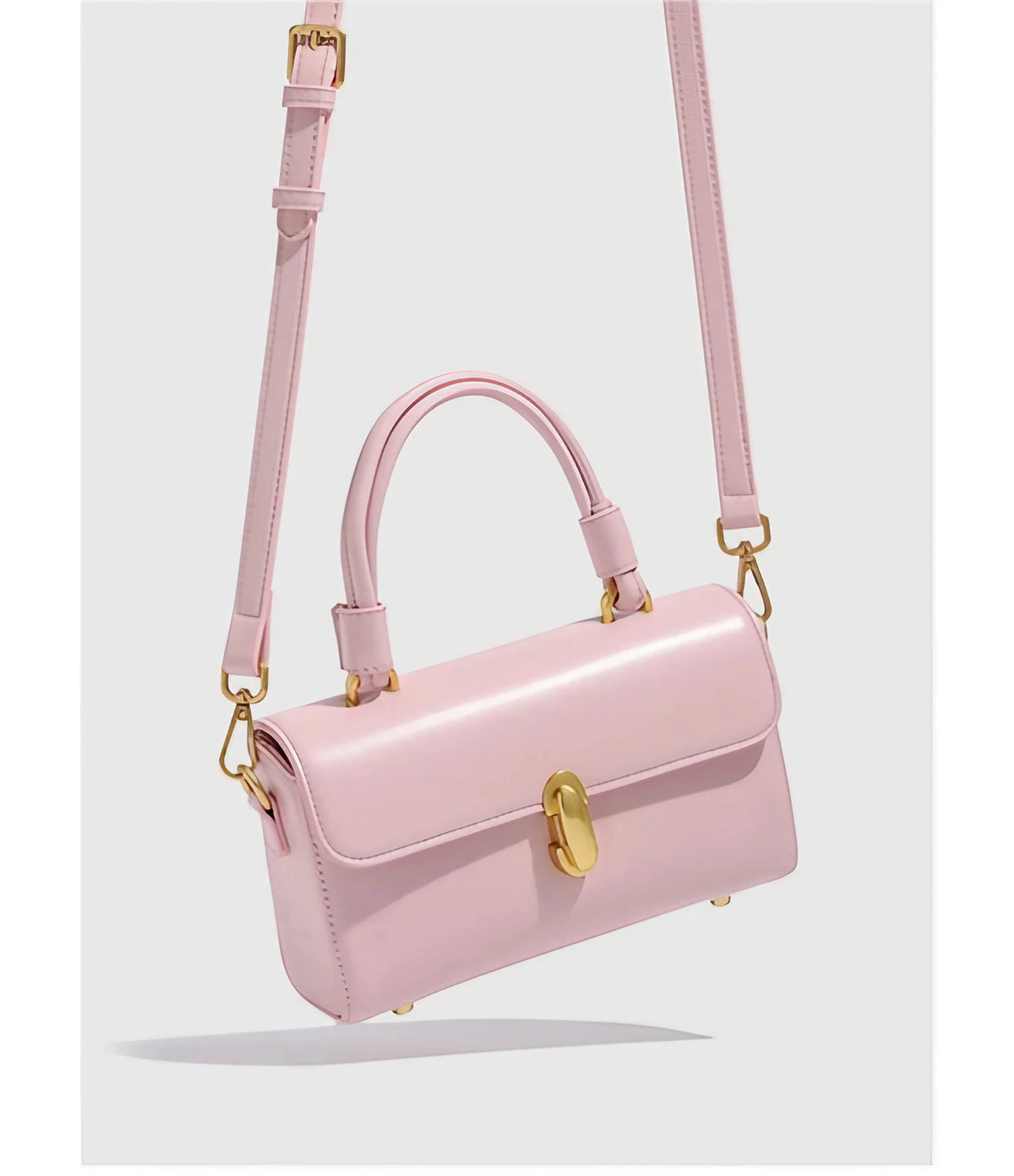 Petit sac bandoulière femme rose pâle, fermoir doré, 18 x 11 cm