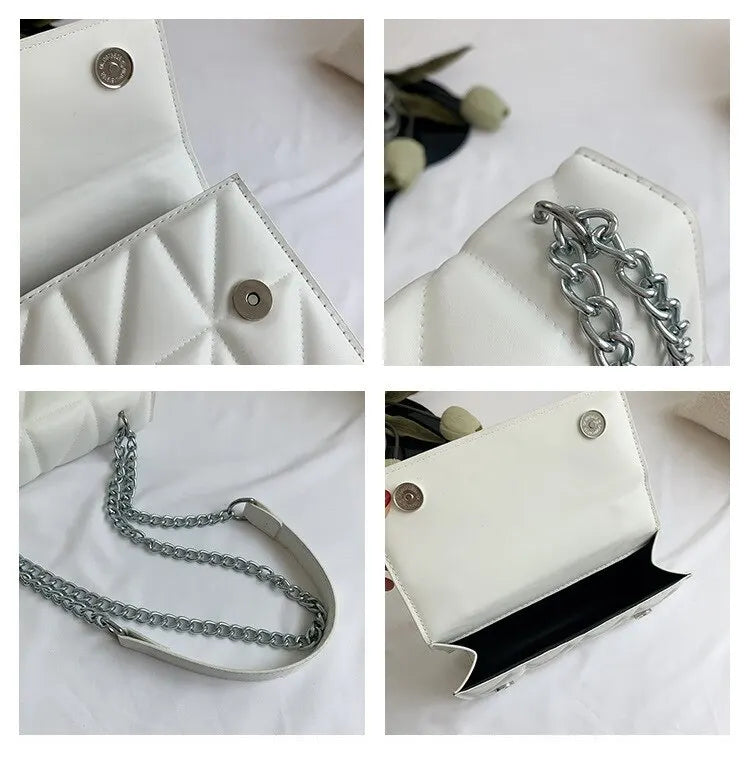 Sac bandoulière femme à chaîne argentée, forme carrée rigide