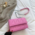 Sac bandoulière femme à chaîne argentée, forme carrée rigide, rose