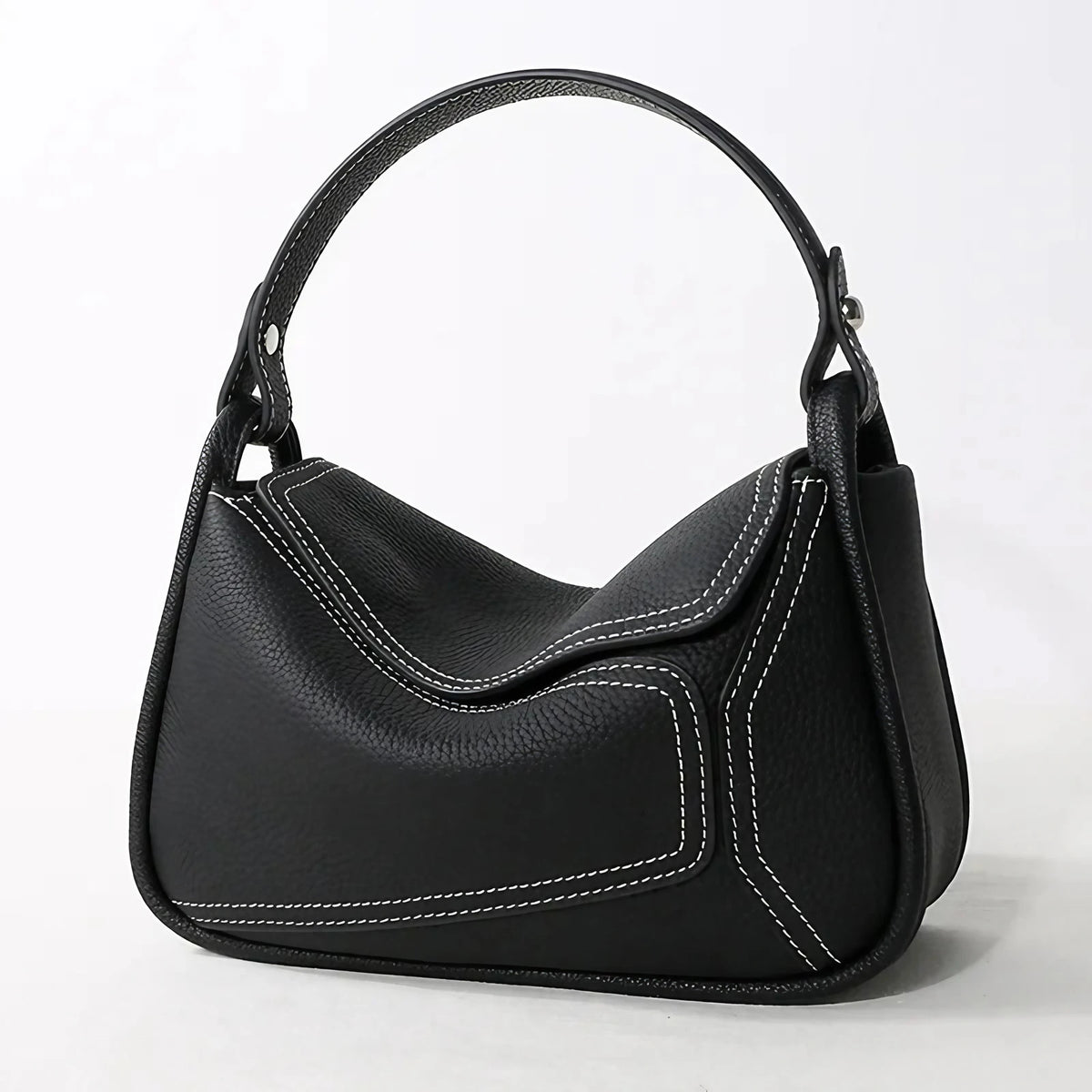 Petit sac bandoulière femme arrondi à rabat aimanté, cinq coloris, noir