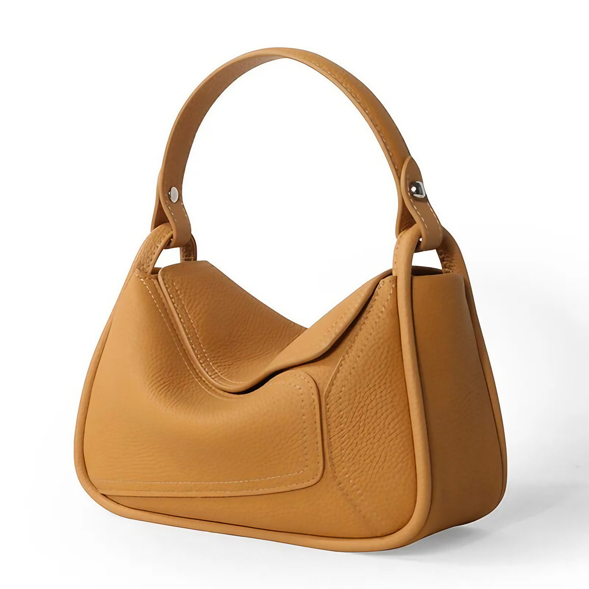 Petit sac bandoulière femme arrondi à rabat aimanté, cinq coloris, fauve