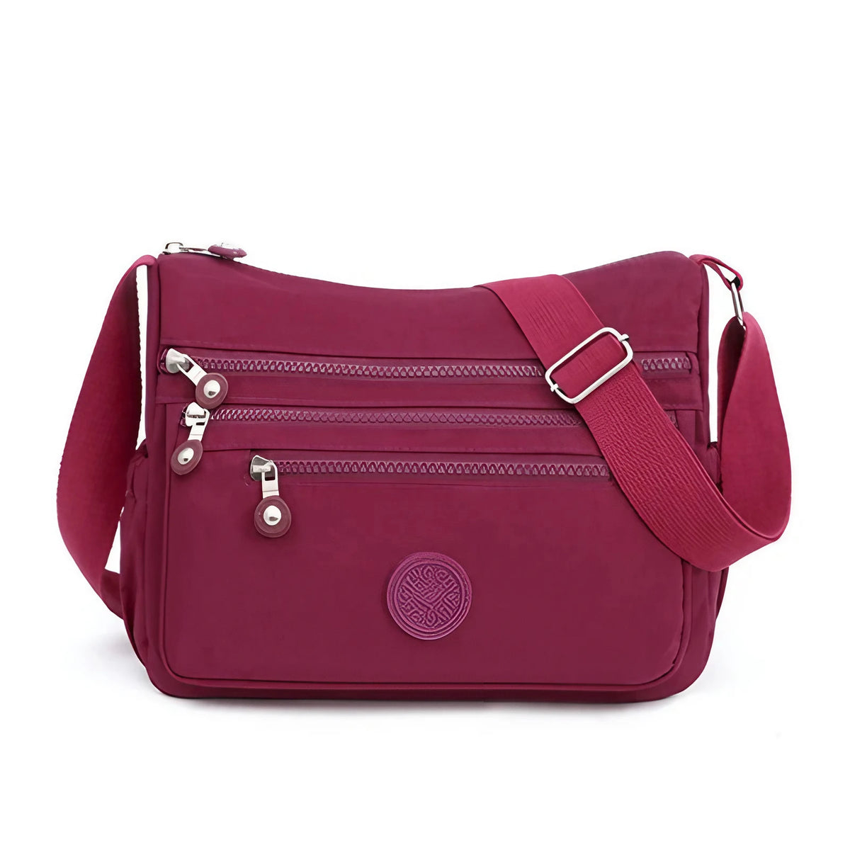 Sac bandoulière femme multipoches en tissu Oxford déperlant, rouge framboise