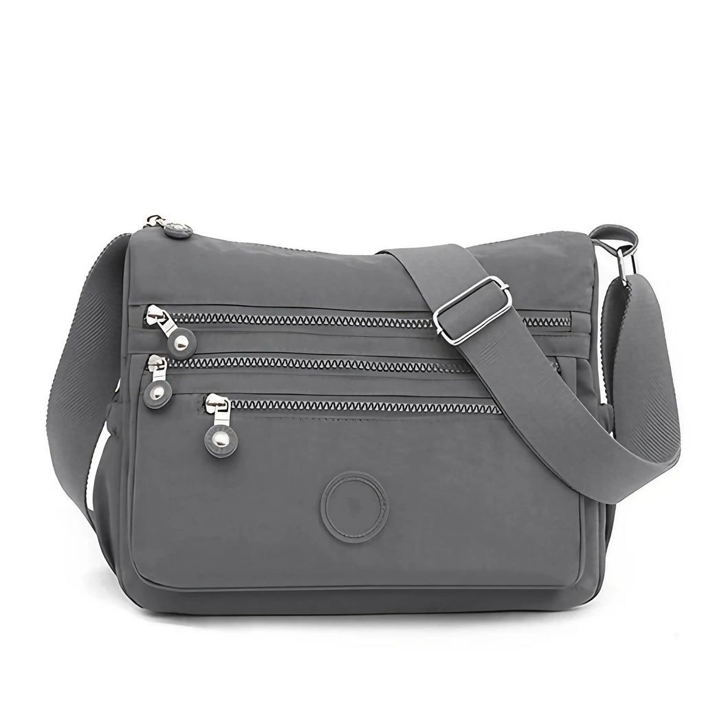 Sac bandoulière femme multipoches en tissu Oxford déperlant, gris foncé