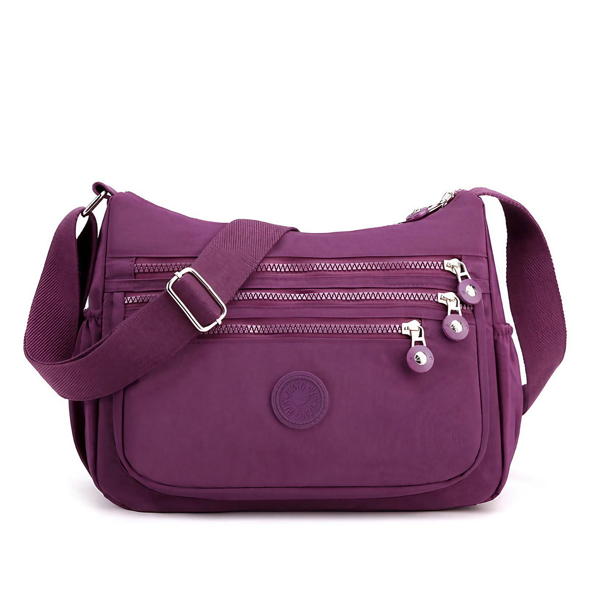Sac bandoulière femme multipoches en tissu Oxford déperlant, violet