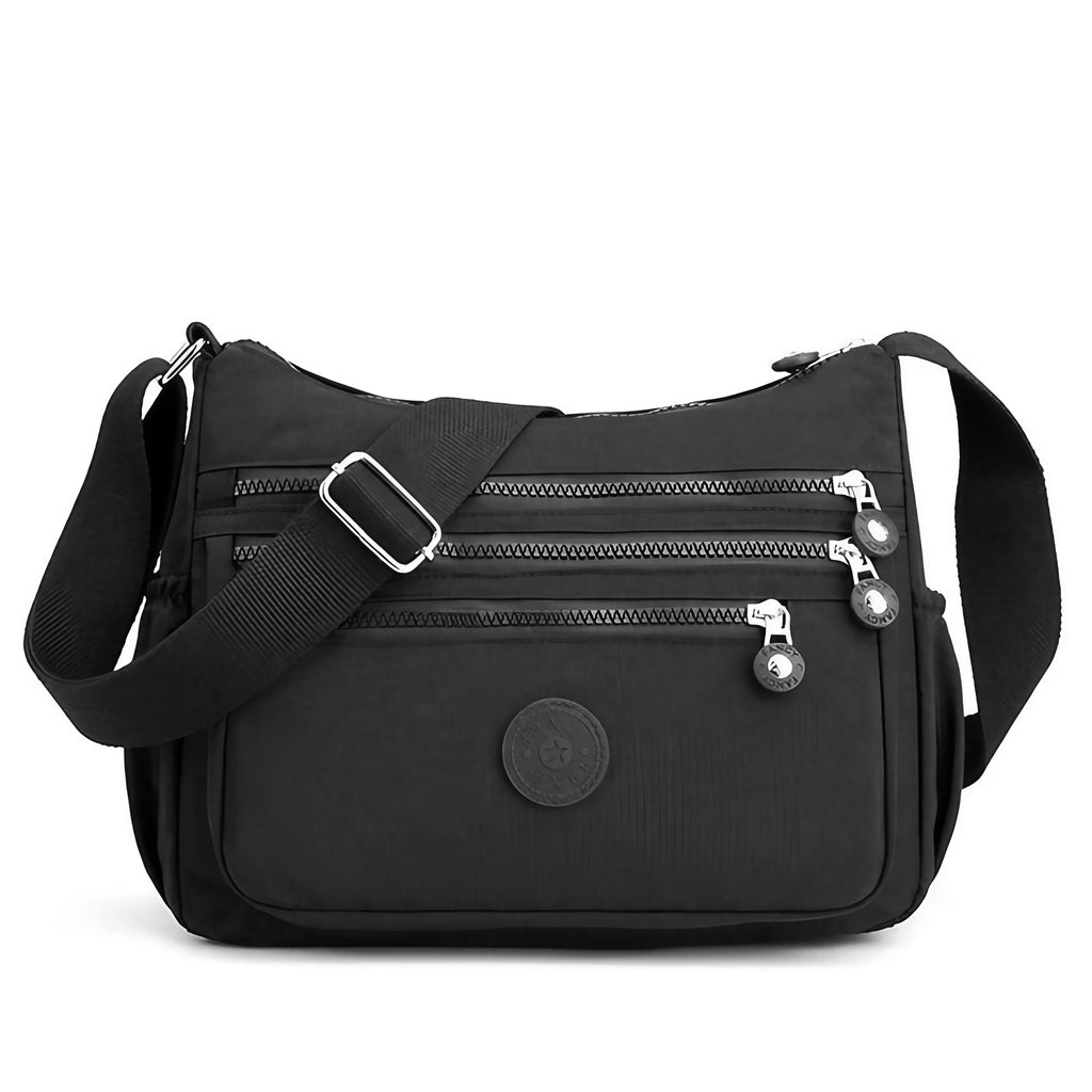 Sac bandoulière femme multipoches en tissu Oxford déperlant, noir