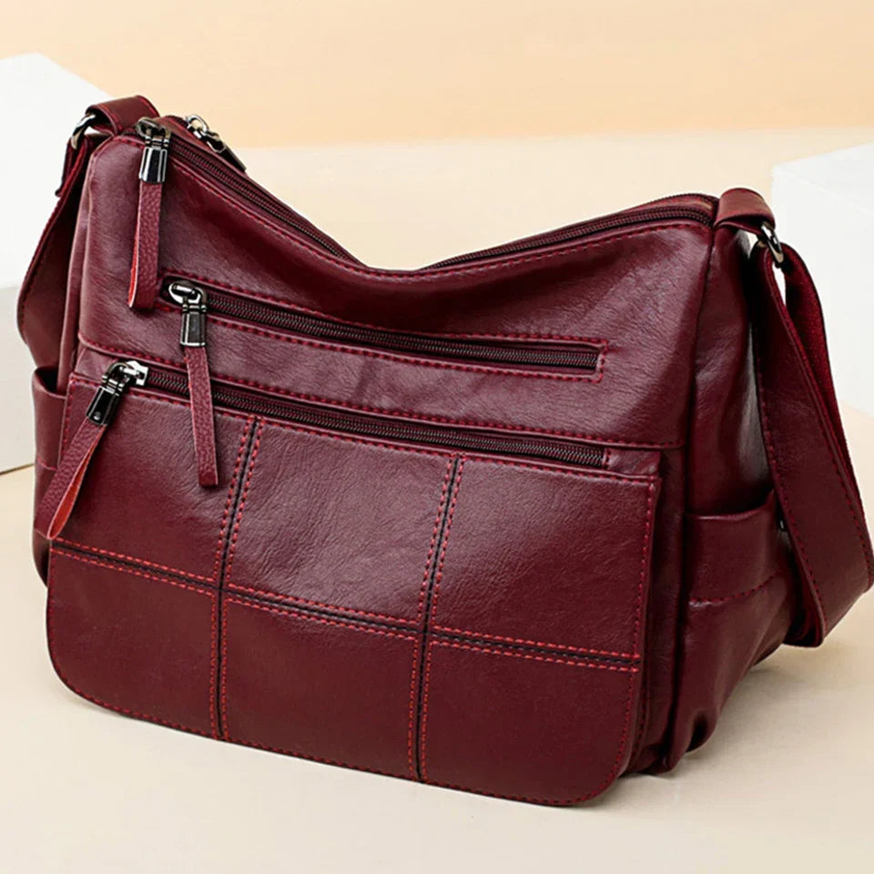 Sac bandoulière femme forme hobo, deux compartiments zippés