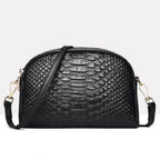 Sac bandoulière noir femme imprimé croco, détails dorés, noir