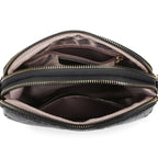 Sac bandoulière noir femme imprimé croco, détails dorés
