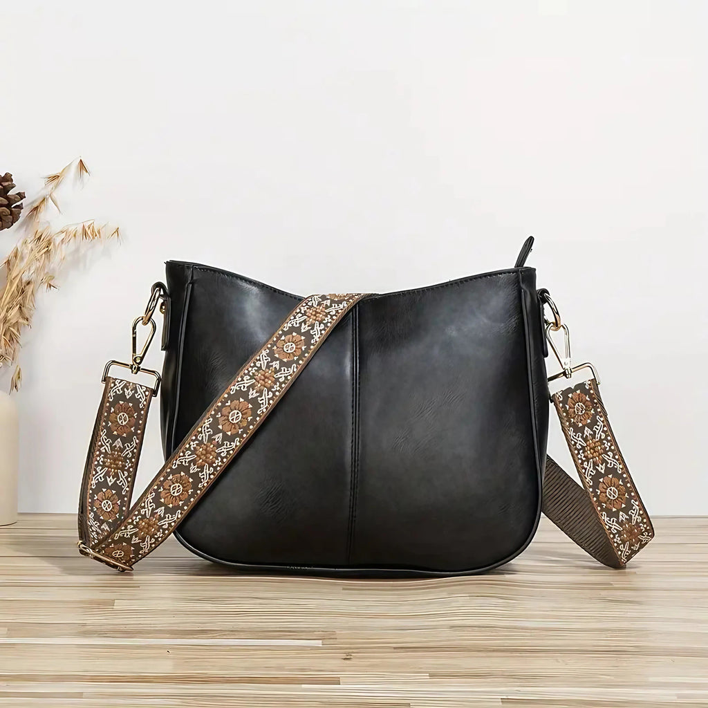 Sac bandoulière femme en similicuir, lanière réglable, noir