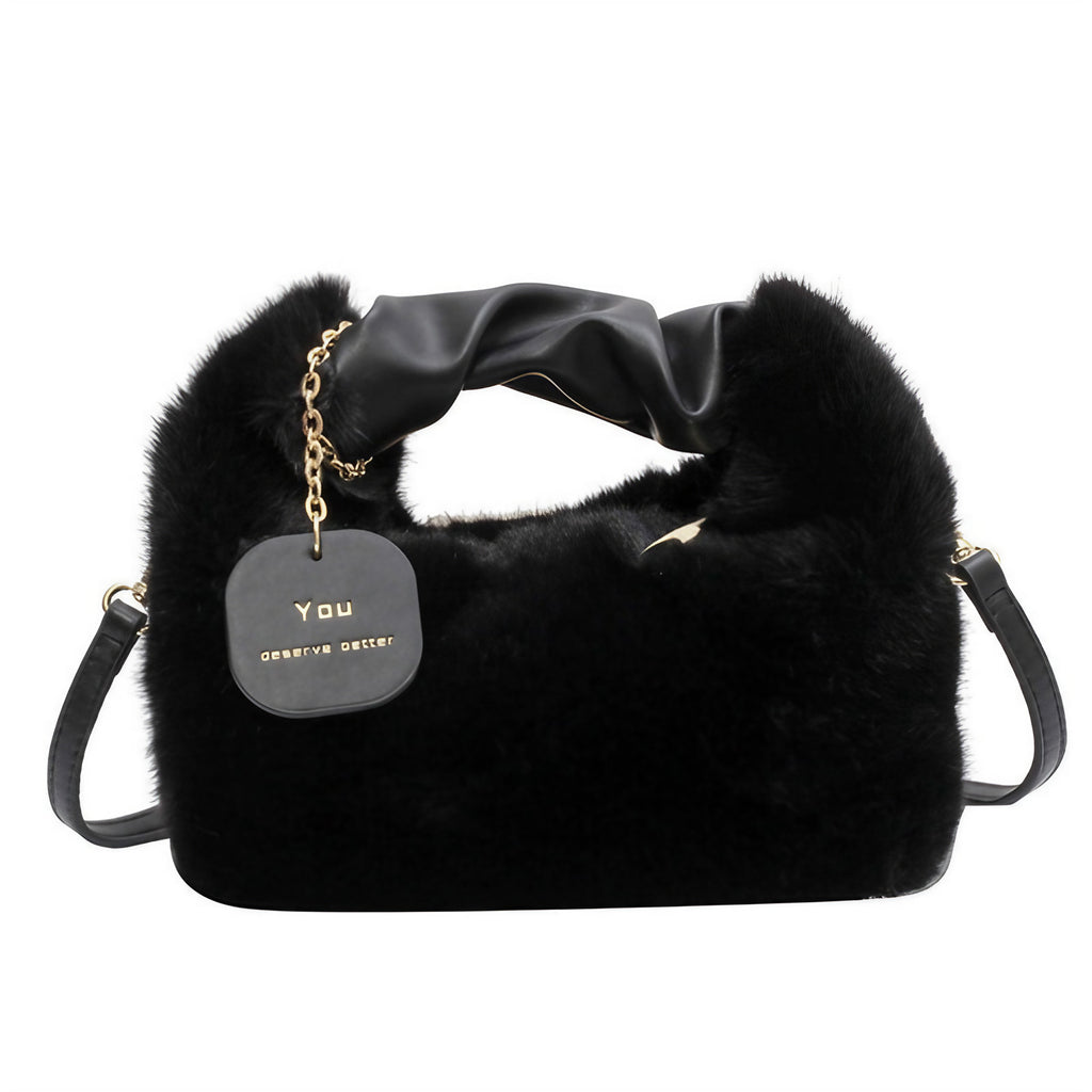 Sac d'hiver noir femme, bandoulière amovible, se porte en pochette, noir