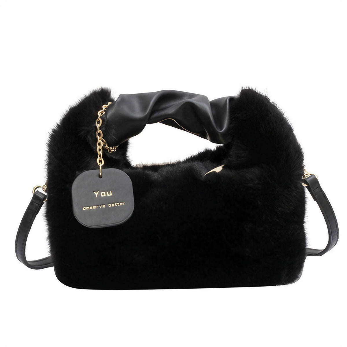 Sac d'hiver noir femme, bandoulière amovible, se porte en pochette, noir