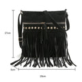 Sac bandoulière à franges noir, esprit bohème années 70, noir
