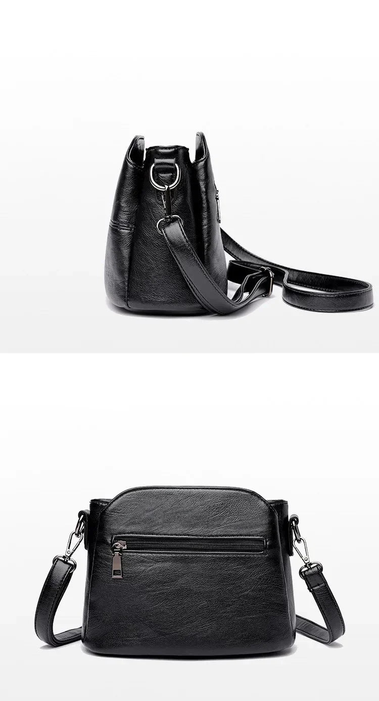 Petit sac bandoulière femme noir en similicuir, poches zippées