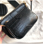 Sac bandoulière femme effet croco noir, pochette détachable