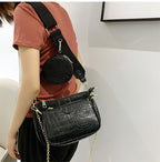 Sac bandoulière femme effet croco noir, pochette détachable