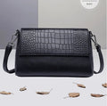 Sac bandoulière femme effet croco, trois compartiments, 23 x 14 cm, noir