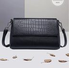 Sac bandoulière femme effet croco, trois compartiments, 23 x 14 cm, noir
