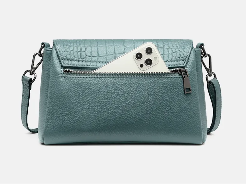 Sac bandoulière femme effet croco, trois compartiments, 23 x 14 cm