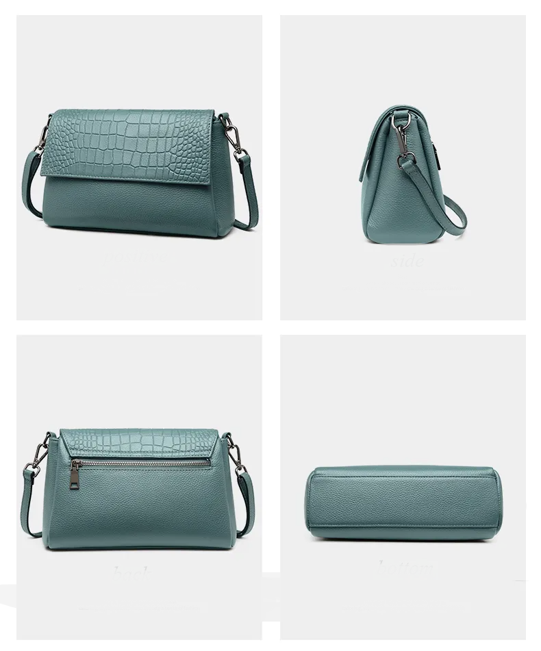 Sac bandoulière femme effet croco, trois compartiments, 23 x 14 cm