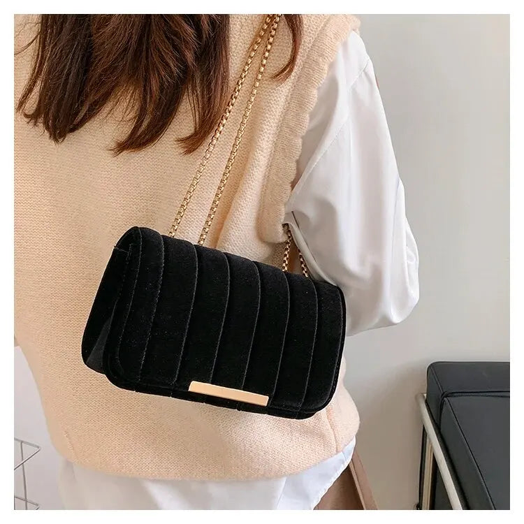 Sac bandoulière femme en velours, chaîne dorée, six coloris
