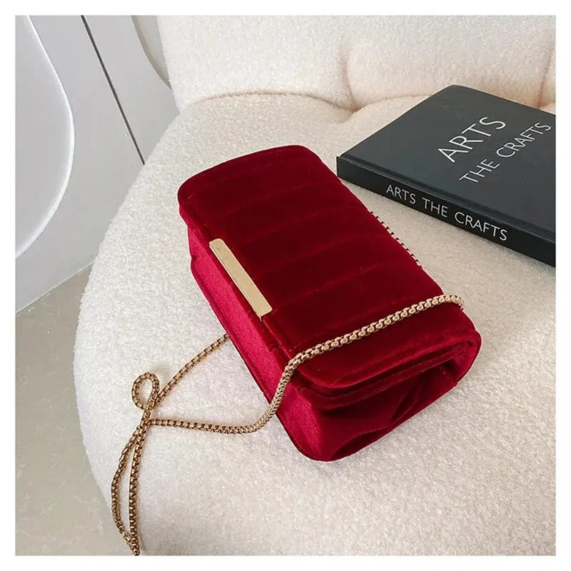 Sac bandoulière femme en velours, chaîne dorée, six coloris