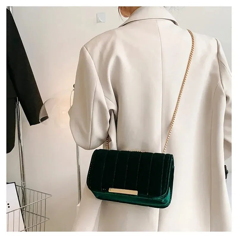 Sac bandoulière femme en velours, chaîne dorée, six coloris