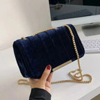 Sac bandoulière femme en velours, chaîne dorée, six coloris, bleu