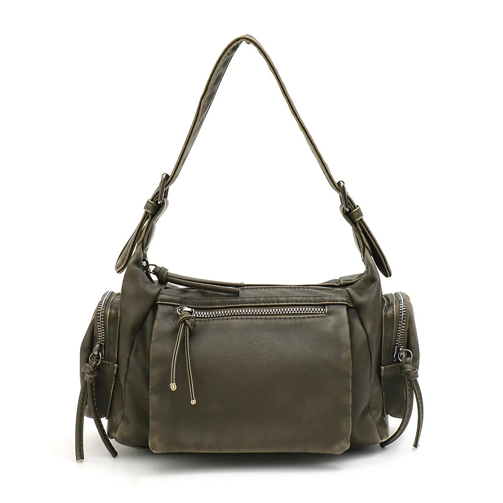 Sac bandoulière femme en similicuir délavé, treize coloris, olive