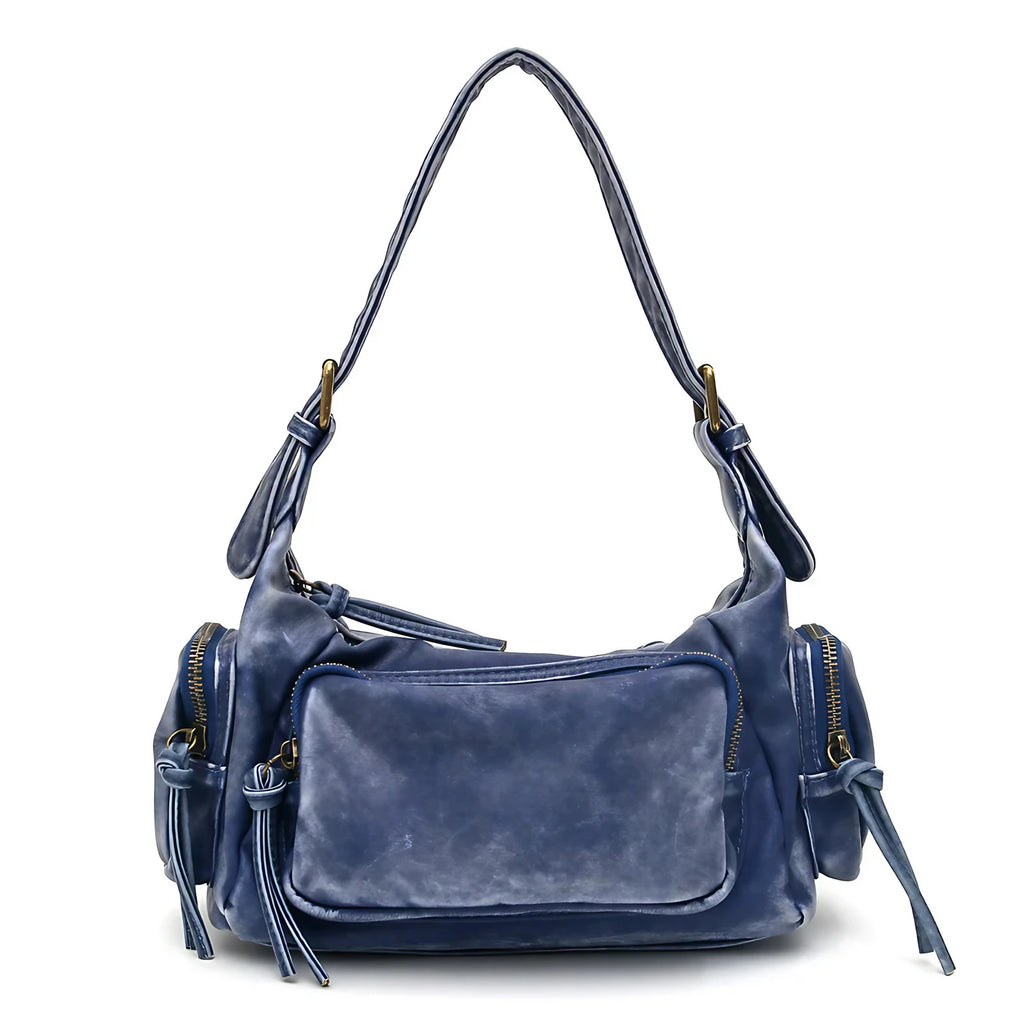 Sac bandoulière femme en similicuir délavé, treize coloris, bleu marine