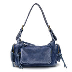 Sac bandoulière femme en similicuir délavé, treize coloris, bleu marine