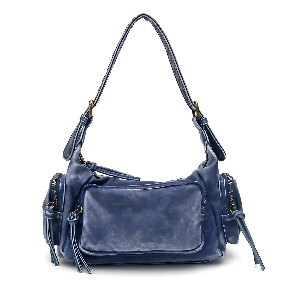 Sac bandoulière femme en similicuir délavé, treize coloris, bleu marine