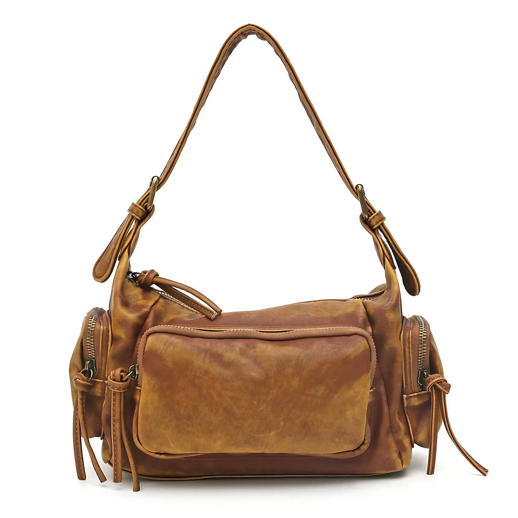 Sac bandoulière femme en similicuir délavé, treize coloris, camel