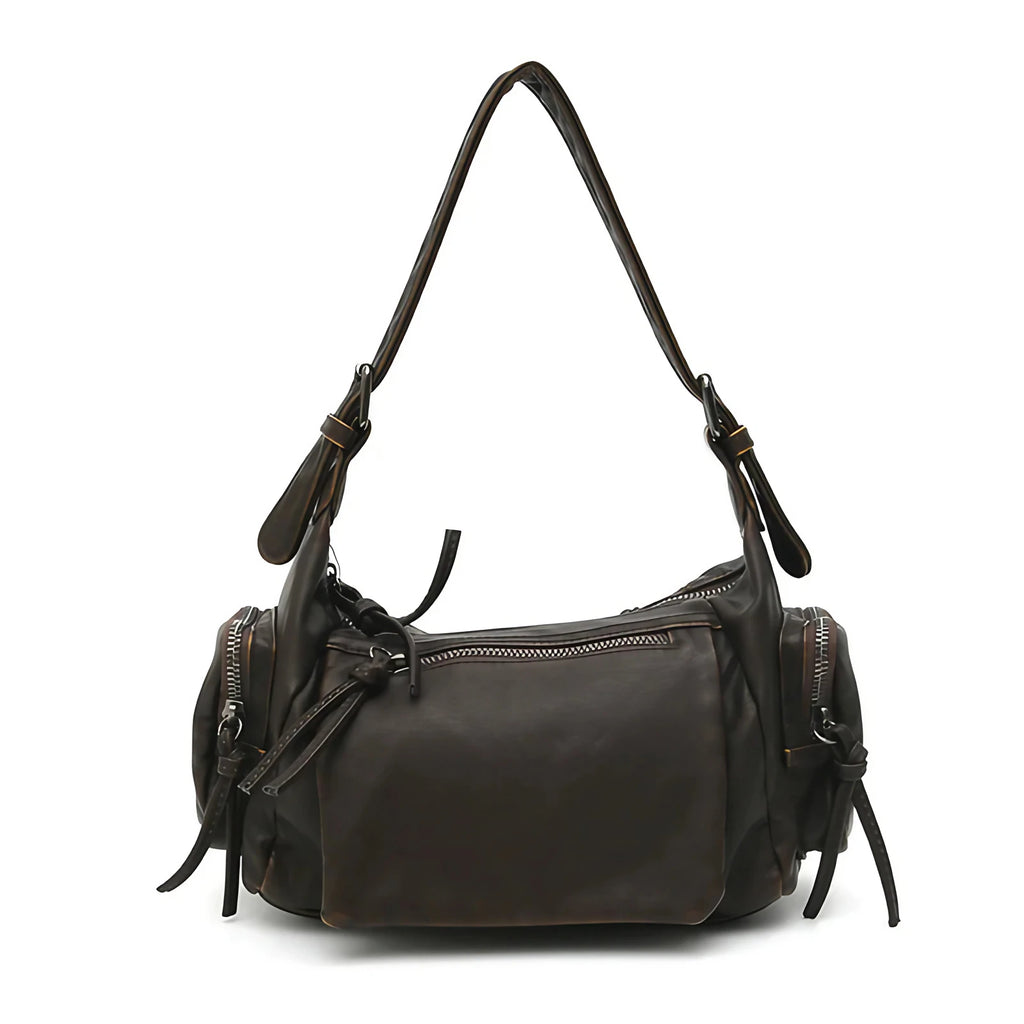 Sac bandoulière femme en similicuir délavé, treize coloris, café