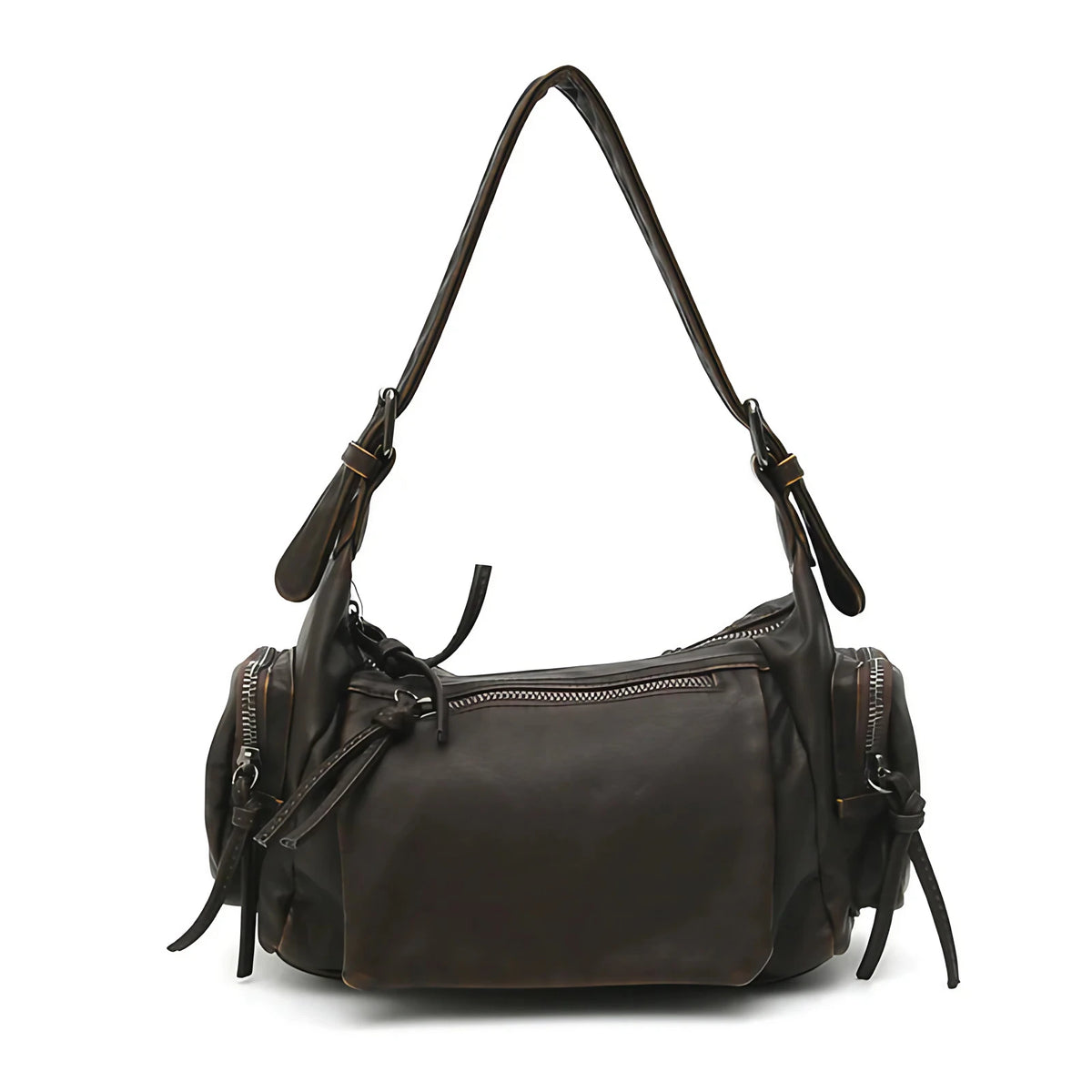 Sac bandoulière femme en similicuir délavé, treize coloris, café