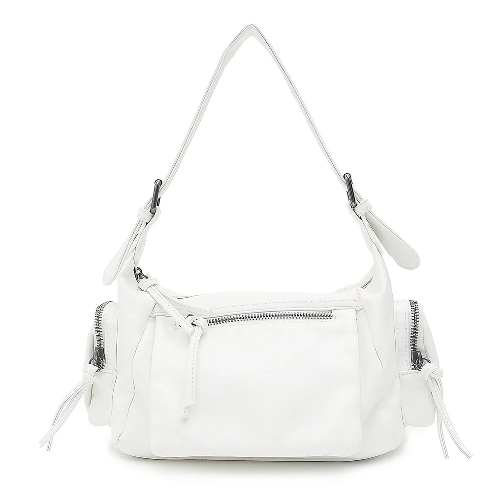 Sac bandoulière femme en similicuir délavé, treize coloris, blanc