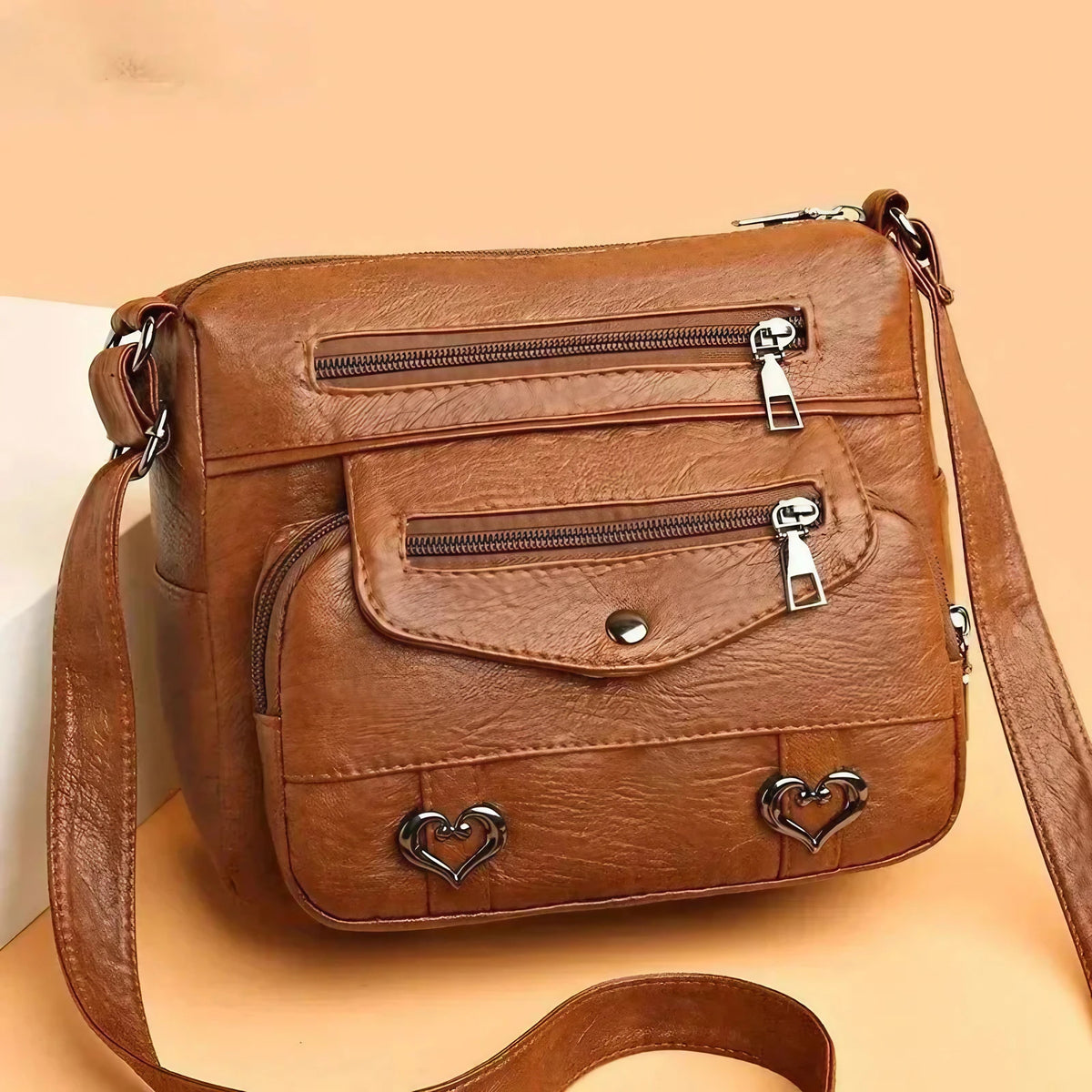 Sac bandoulière vintage femme, inscription Love, sept coloris, marron